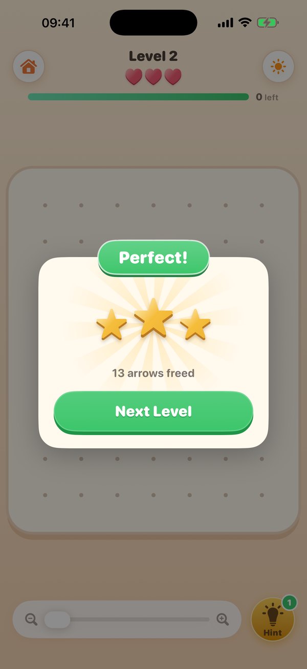 A perfect three-star clear in Arrow Maze